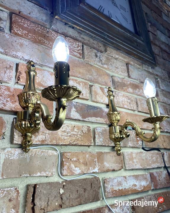 Para Francuskich kinkietów 3 mosiądz Antyk Kinkiety Poznań