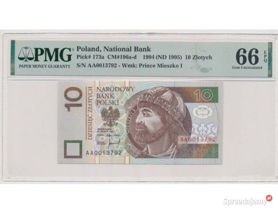 10 złotych z 1994 seria AA 0013792 małopolskie Kraków