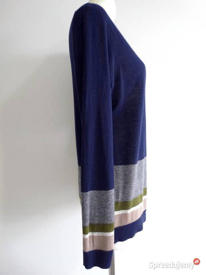 Sweter Wełniany Granatowy Crew Neck Pulower Łomża sprzedam