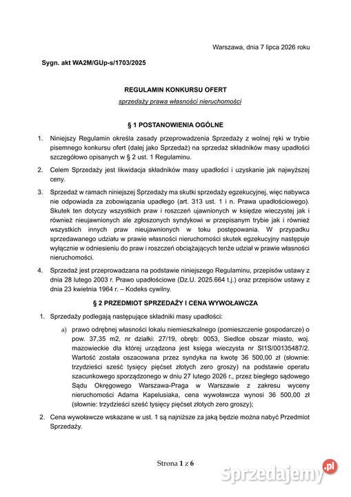 Syndyk sprzeda lokal niemieszkalny w Siedlcach parter Siedlce