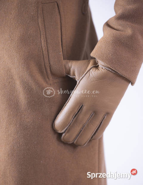 Beżowe klasyczne rękawiczki męskie ze skóry Szaflary
