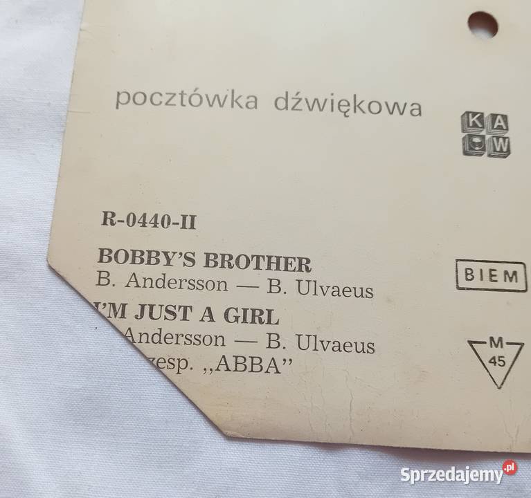 Pocztówka dźwiękowa ABBA Bobbys Brothers Im Just płyta winylowa Koźminek