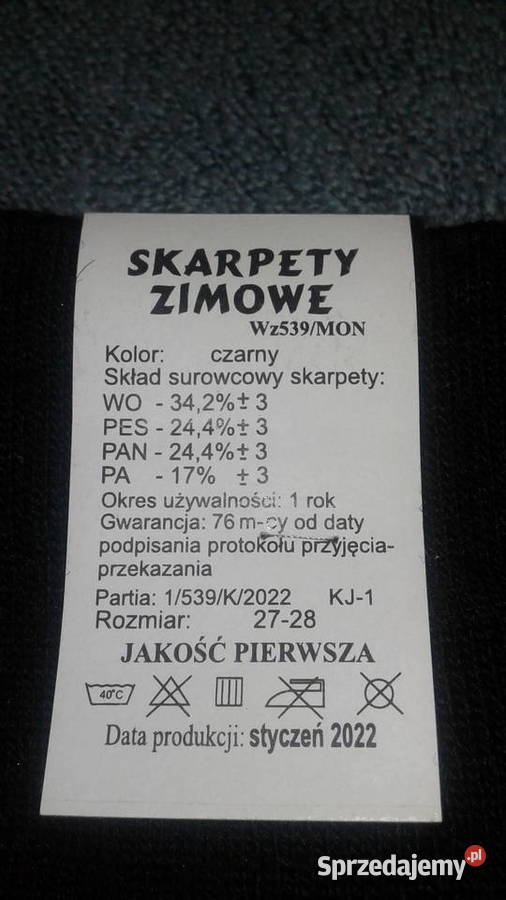Skarpety czarne zimowe wojskowe WP Rozmiar uniwersalny mazowieckie Ostrołęka