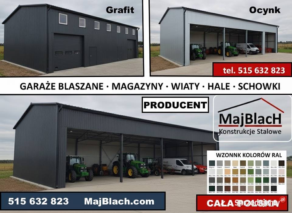 Grafitowy Garaż Blaszany Dwuspadowy Duża Hala blacha Turek sprzedam