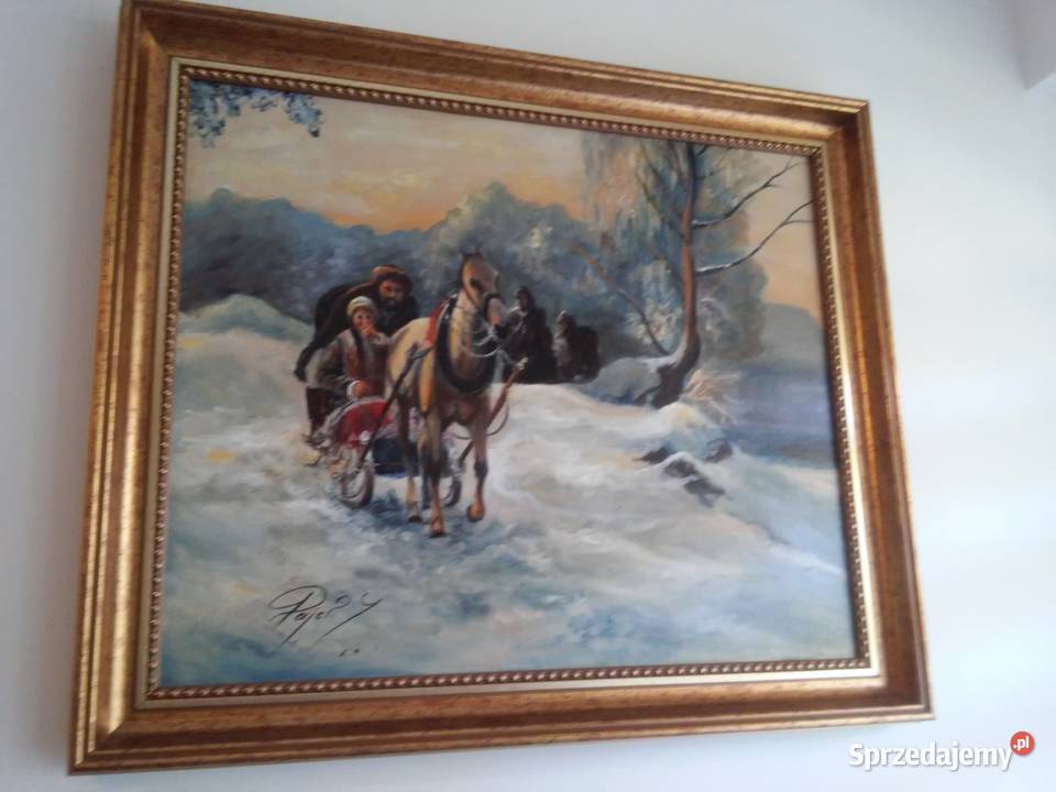 Obraz olej na płótnie autor Zenon Pajor Zaprzęg Włocławek