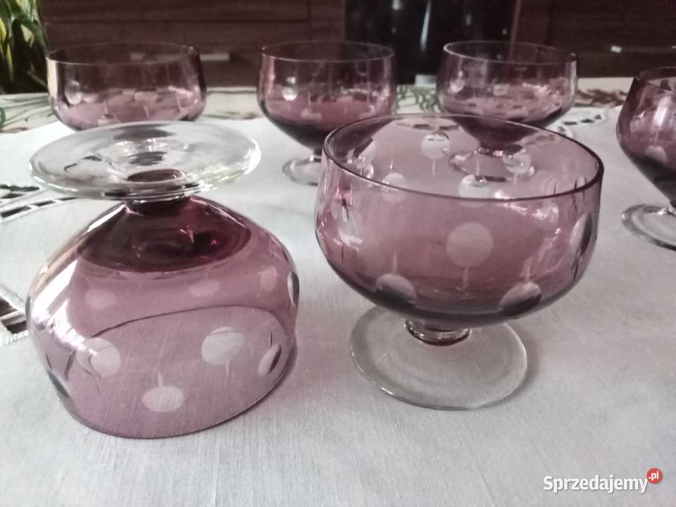 PRL kieliszki nalewka art deco fiolet szlif 6