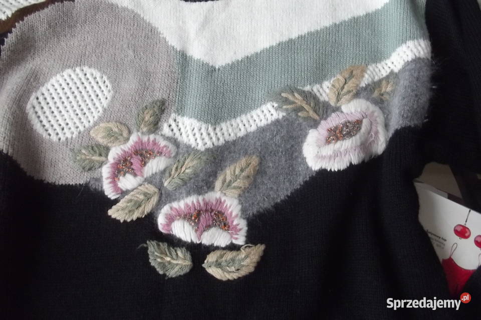 Sweter r44 wyszywane kwiaty Śliczny Piekary Śląskie