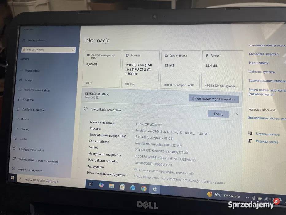 TANI Dell Inspiron 3521 i3 8GB SSD 240GB W pełni Warszawa