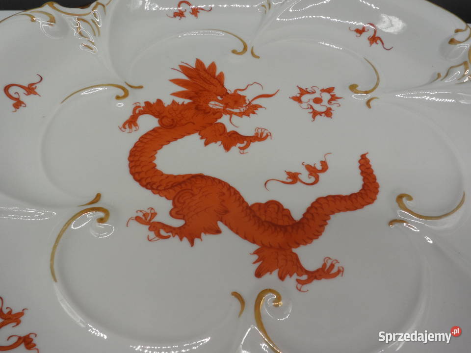 Unikatowa Patera DekoracyjnaCzerwony Smok Porcelana i szkło Raszków sprzedam