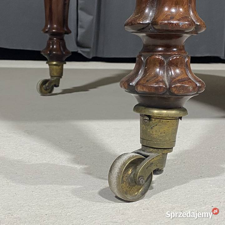 Antyczne biurko stół orzech skóra Anglia XIX w Budno