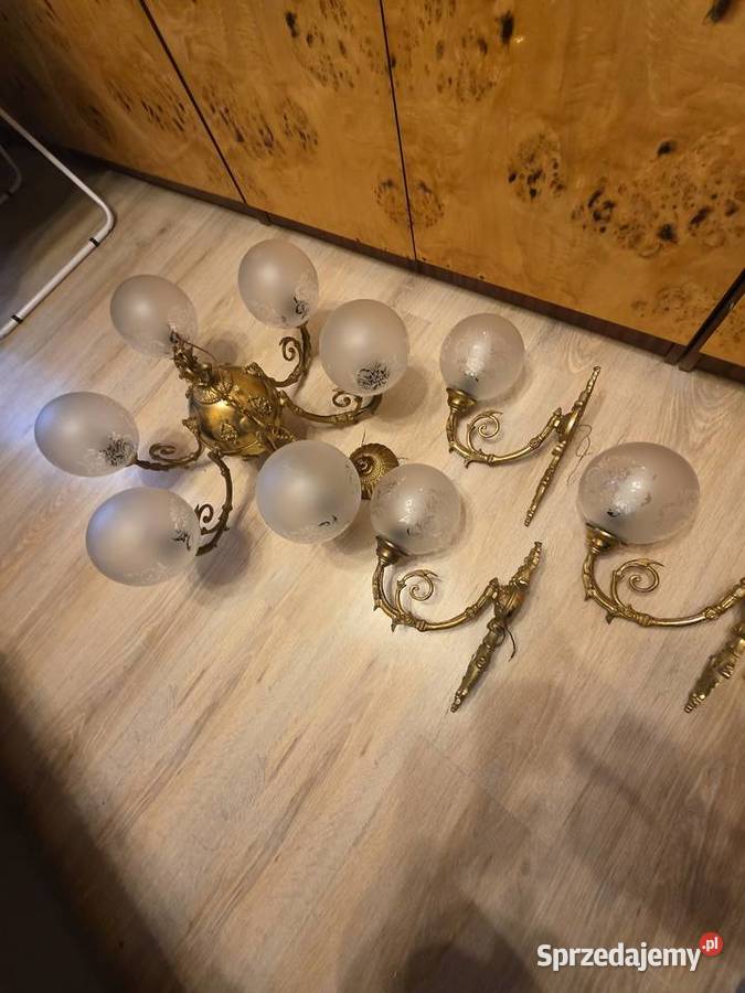 Żyrandol z mosiądzu 5 kloszy 3 kinkiety Bydgoszcz