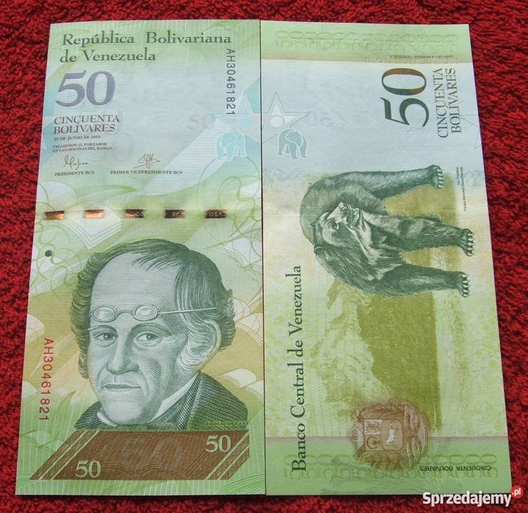 WENEZUELA 50 Bolivarów NIEDŹWIEDŹ Kolekcjonerski Banknot UNC