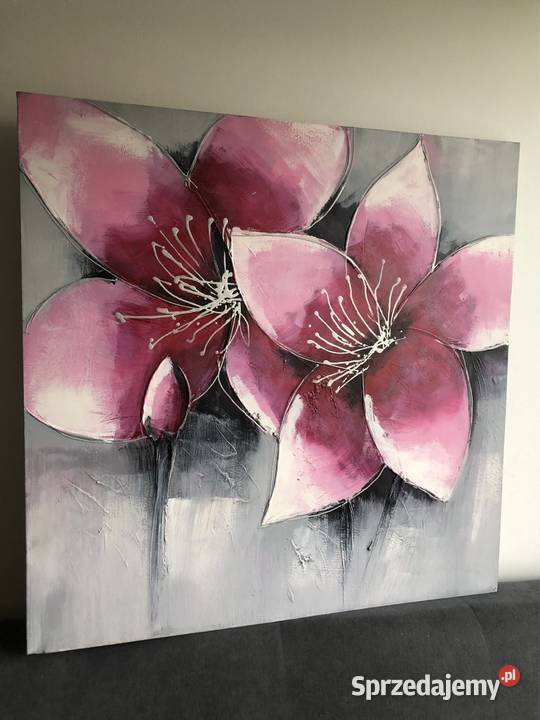 80 x 80 Obraz olejny na płótnie Bordowe kwiaty