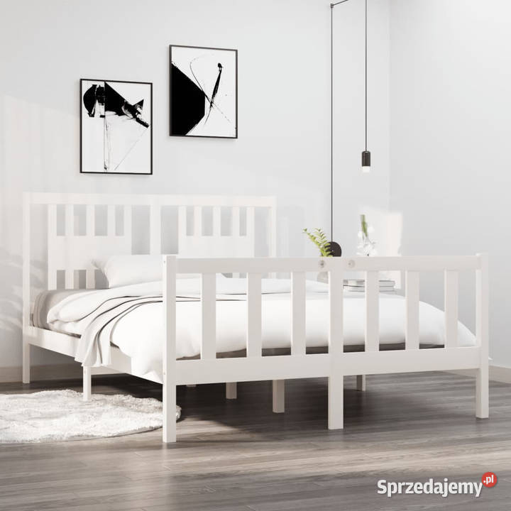 Rama łóżka biała lite drewno podwójna 135x190 Łóżka Warszawa sprzedam