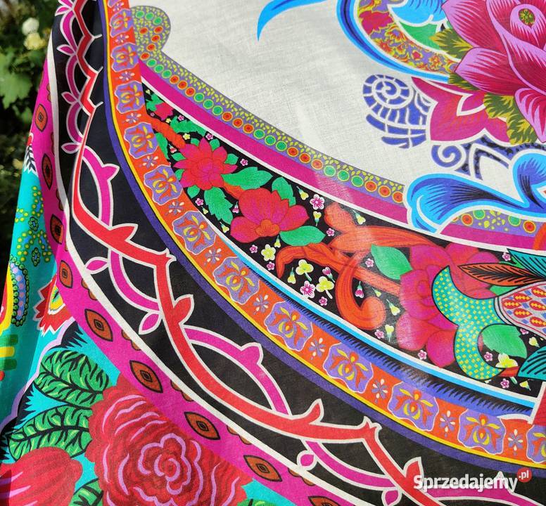 Duża chusta szal dupatta kwiaty folk bawełna Szczecin sprzedam