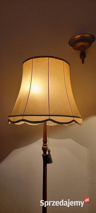 Drewniana lampa podłogowa z abażurem 2 Skierniewice sprzedam