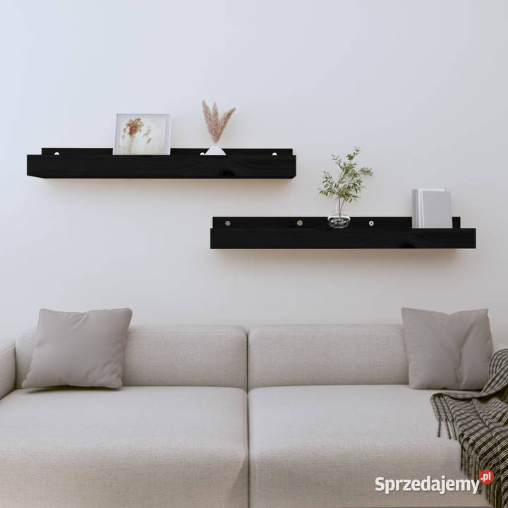 Półki ścienne 2 czarne 80x12x9 drewno sosnowe Warszawa