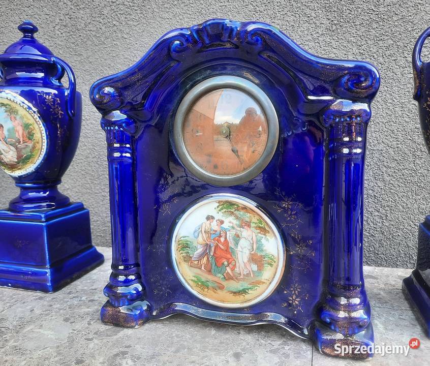 76 Zegar chodzik amfory kobalt porcelana Empire Tczew