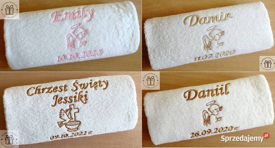 Prezent na Chrzest ręcznik z imieniem dziecka i Toruń sprzedam