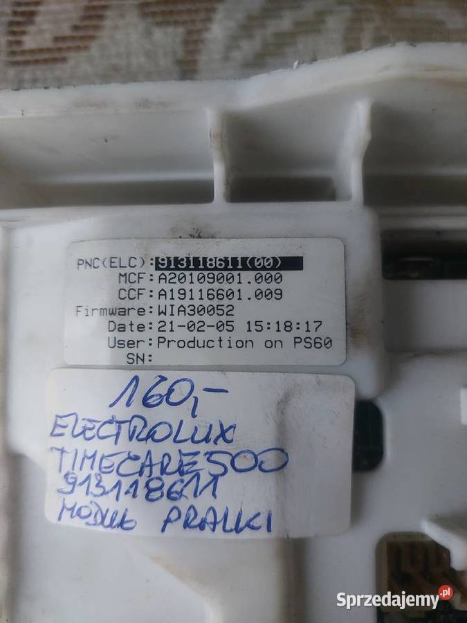 ELECTROLUX TIMECARE 500 913118611 MODUŁ PRALKI Nowy Sącz sprzedam