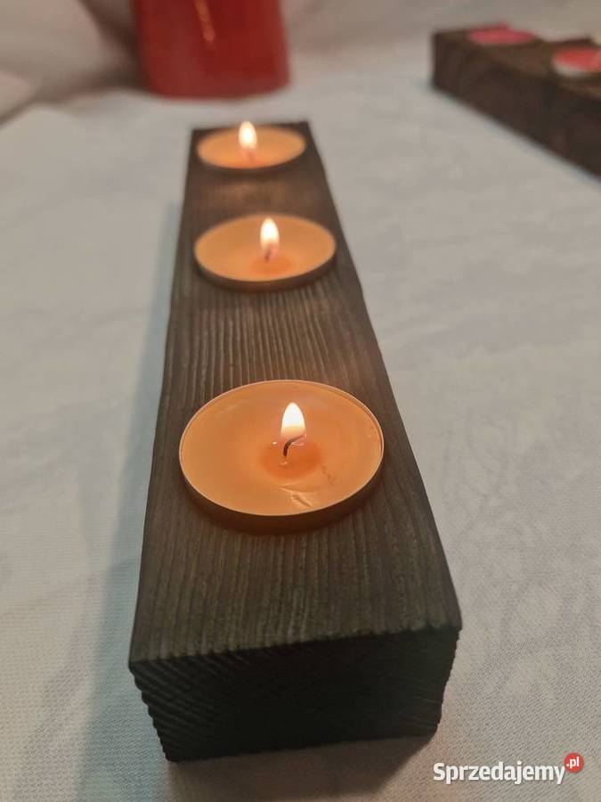 Świecznik świerkowy opalany Shou Sugi Ban ciemna Sępopol