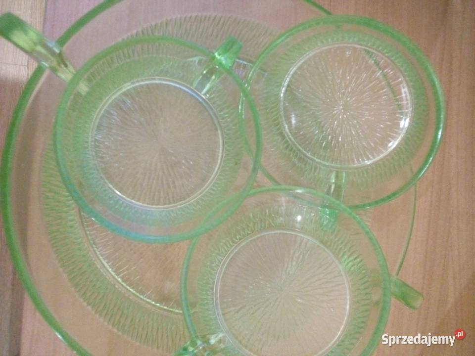 Przepiękny komplet z seledynowego szkła Art Deko Porcelana i szkło Częstochowa sprzedam