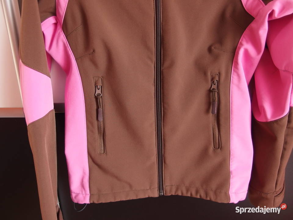 brązowa różowa kurtka kaptur soft shell góry