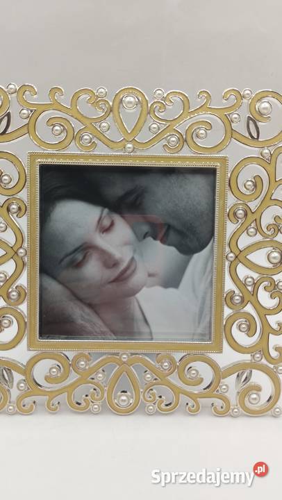 Ramka na zdjęcie metalowa z perełkami glamur