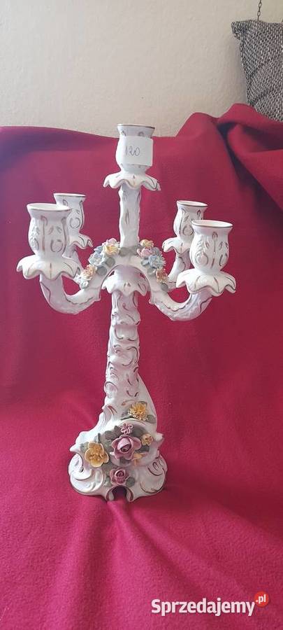 Porcelanowy świecznik pięcioramienny sygnowany Dresden
