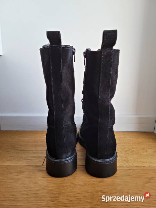 Czarne welurowe trzewiki botki Ryłko Kozaki Damskie Liszki