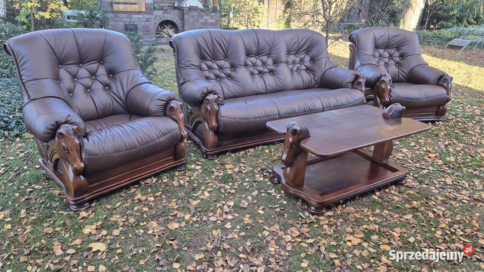 Komplet wypoczynkowy 3 1 1 ława 100 nowa skóra Śmigiel sprzedam