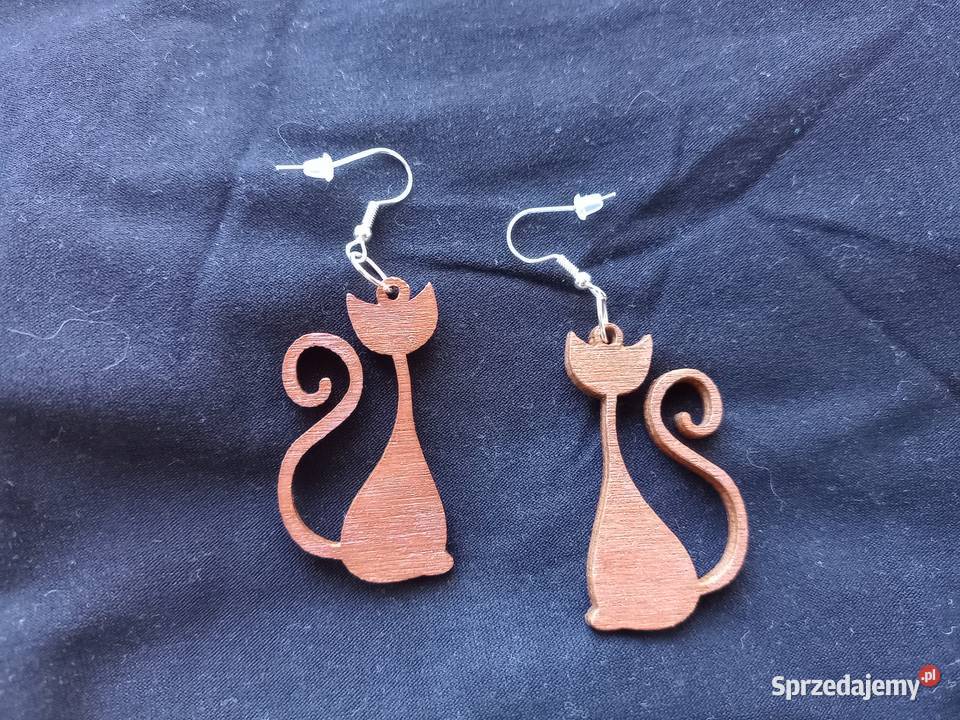 Kolczyki drewniane koty handmade Sosnowiec