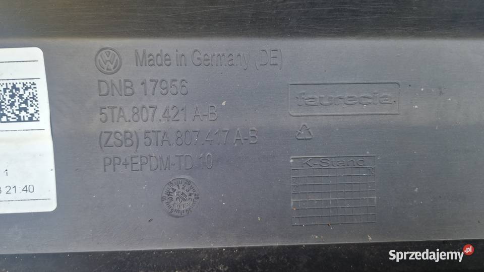 VW TOURAN 5TA807421AB ZDERZAK TYLNY TYŁ KOD LAK Zderzaki wielkopolskie Słowikowo