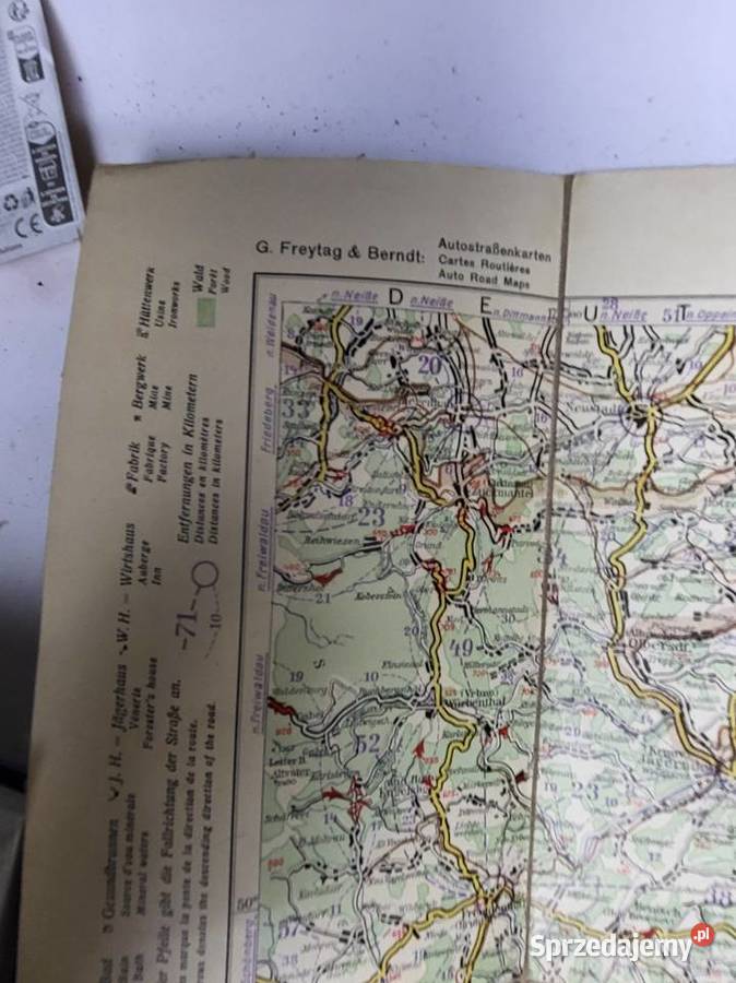 MAPA PAPIEROWA ANTYK VINTAGE 1918 MAPA NA Rybnik