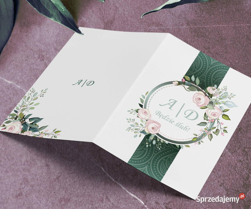 Kwiatowe zaproszenia ślubne butelkowa zieleń Siedlce