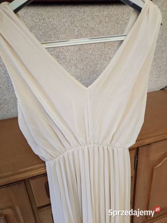 sukienka koktajlowa glamour maxi długa plisowana brązowy/beżowy Kielce