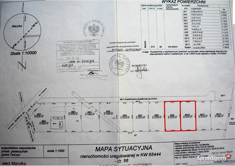 działkę budowlaną 1270 m2 w m Marylka gm Tarczy