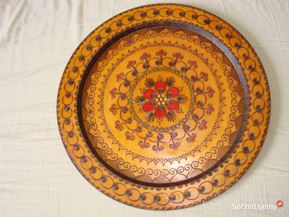 drewniany talerz dekoracyjny PRL 39 Pozostałe Pruszcz Gdański