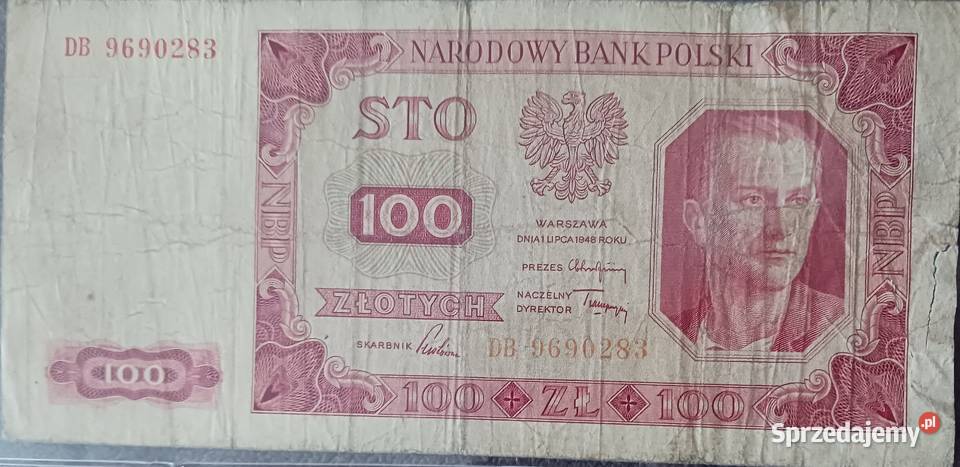 100 złotych Robotnik 1VII1948 r seria DB wielkopolskie Konin