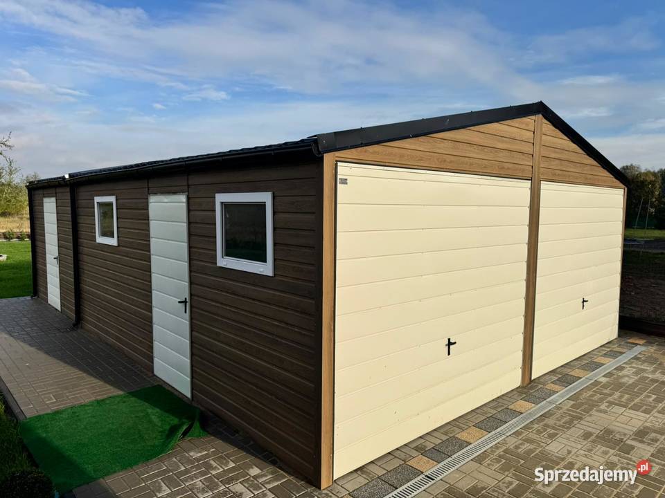 Garaż Blaszany 8x6 złoty dąb profil poziom Biała Podlaska
