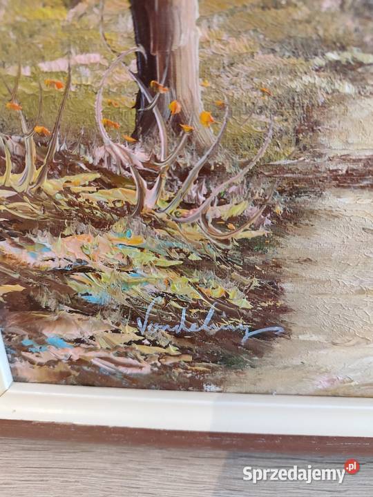 Obraz pejzaż ręcznie malowany w ramie sygnowany Malarstwo Wola Łużańska