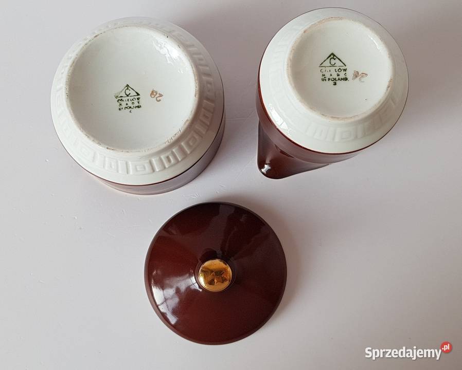 Porcelanowy mlecznik i cukiernica fason Ada Dąbrowa Górnicza