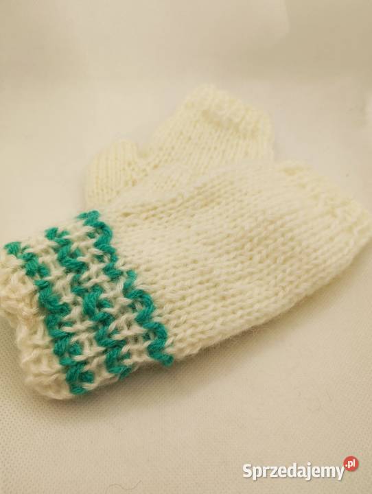 Mitenki rękawiczki handmade białoturkusowe Olsztyn