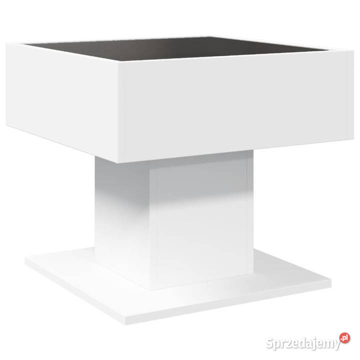 Stolik kawowy z LED biały 50x50x45 materiał Warszawa