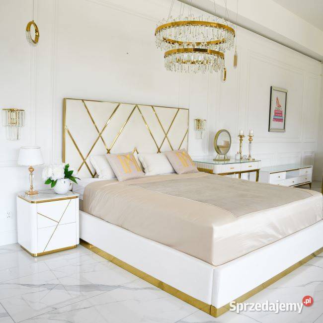 ŁÓŻKO IMPERIAL Glamour 180x200 Białe Welwet Warszawa