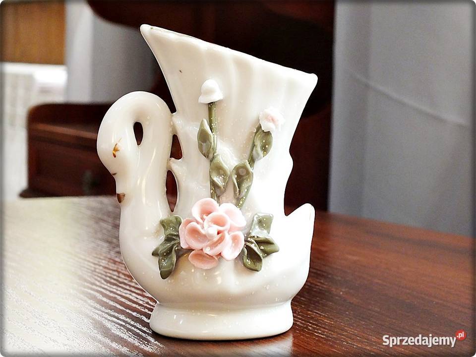 Wazon Wazonik Łabędź figurka Biała Porcelana Żary
