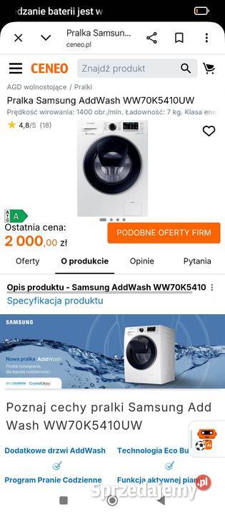 Pralka Samsung Eco bubble 7 1200obr A Digital 85cm mazowieckie