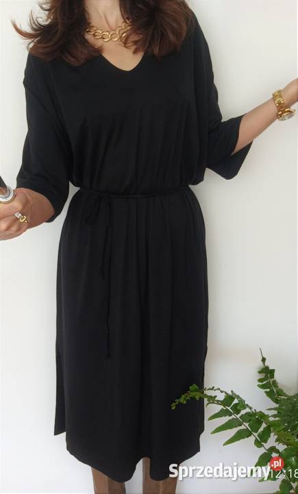 Czarna dzianinowa sukienka midi z rozporkami Spódnice i sukienki Radzyń Podlaski