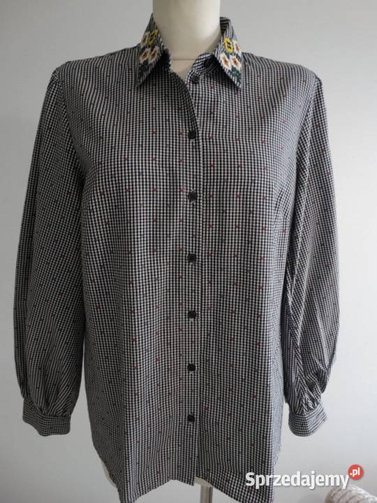 Koszula w BiałoCzarną Kratę Vichy Bawełniana Łomża sprzedam