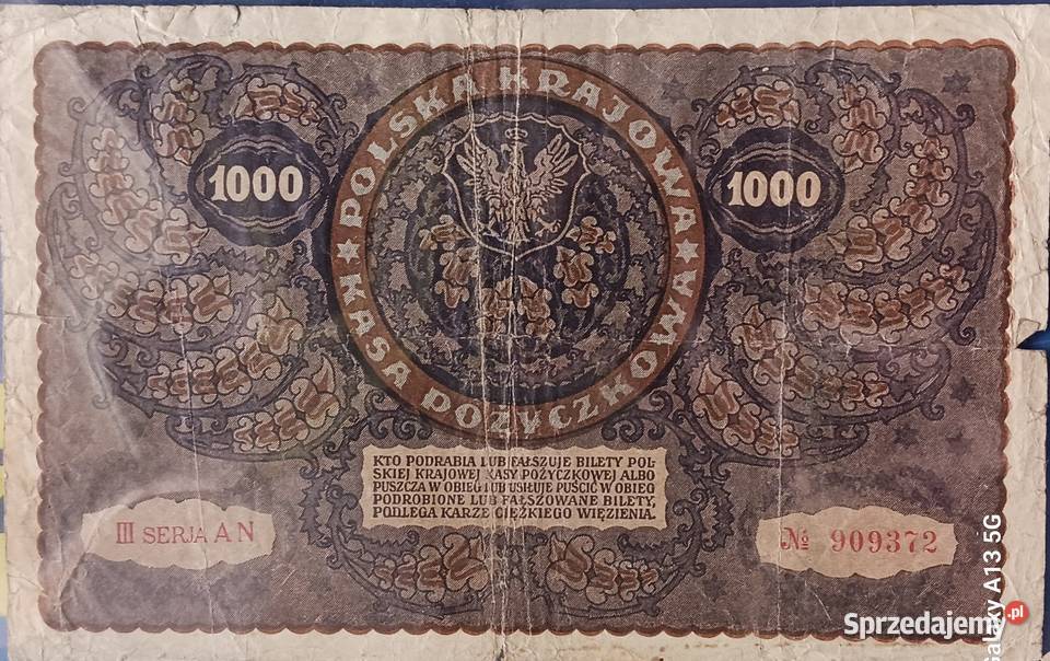 1000 Marek Polskich 1919 r Warszawa Seria III Konin